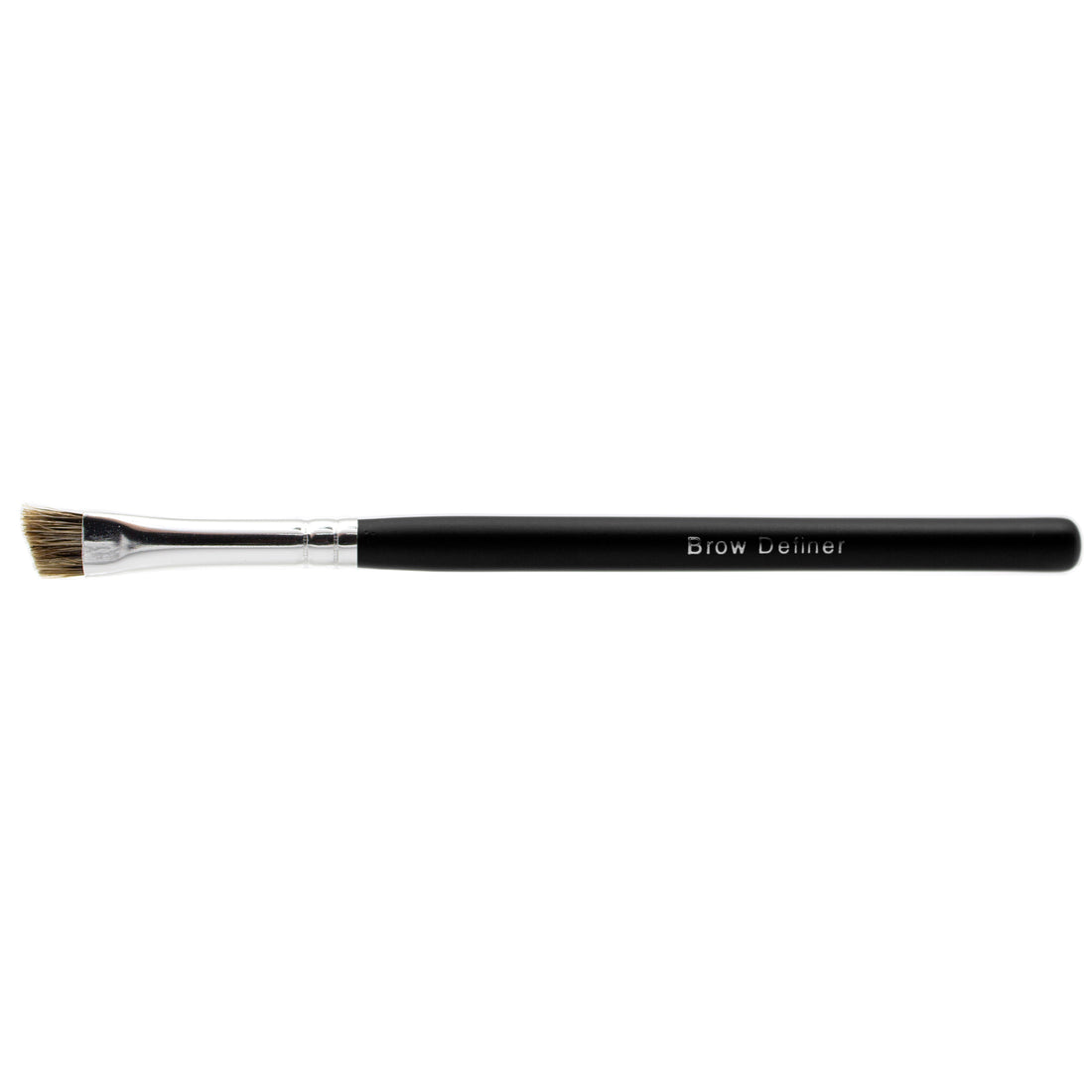 A tapered brow definer brush with a black handle and silver metal ferrule, designed for filling in eyebrows.